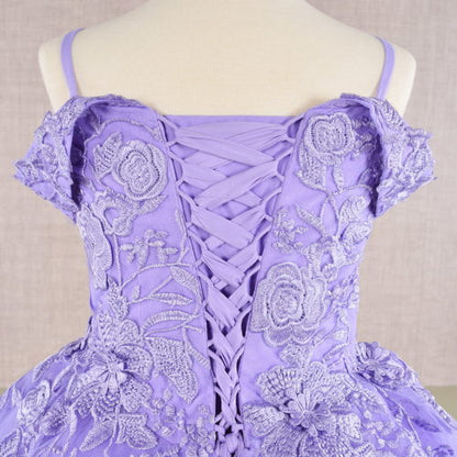 Floral Embroidery Embellished Cut-Away Shoulder Kids Dress GK112 GLS BY ELIZABETH K