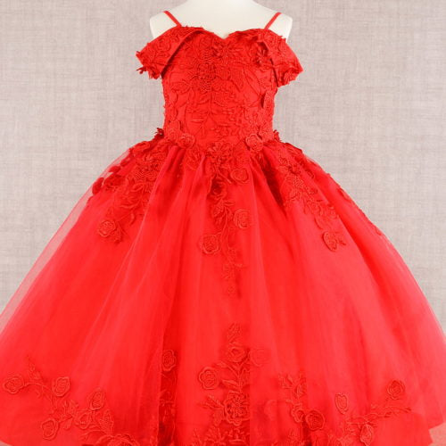 Floral Embroidery Embellished Cut-Away Shoulder Kids Dress GK112 GLS BY ELIZABETH K
