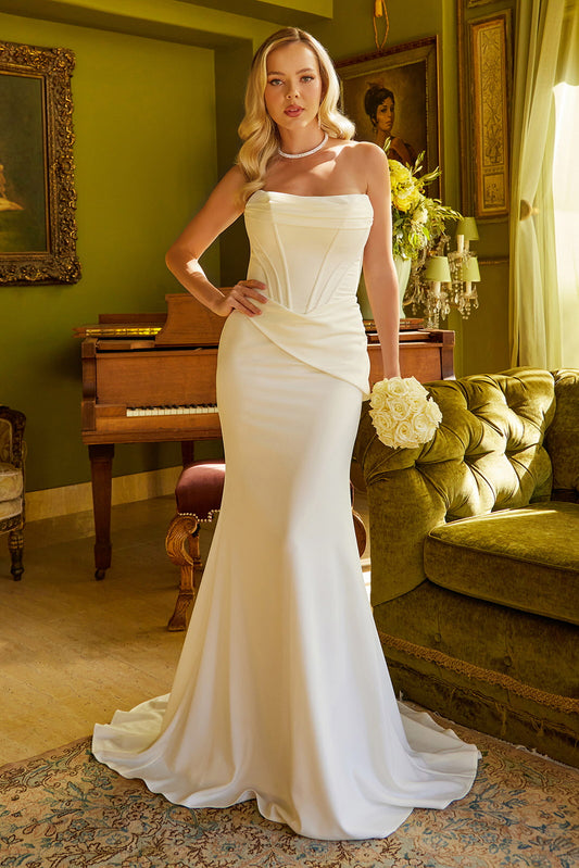 Ruched Bodice Strapless Fitted Wedding Gown GL3584 BY GLORIA