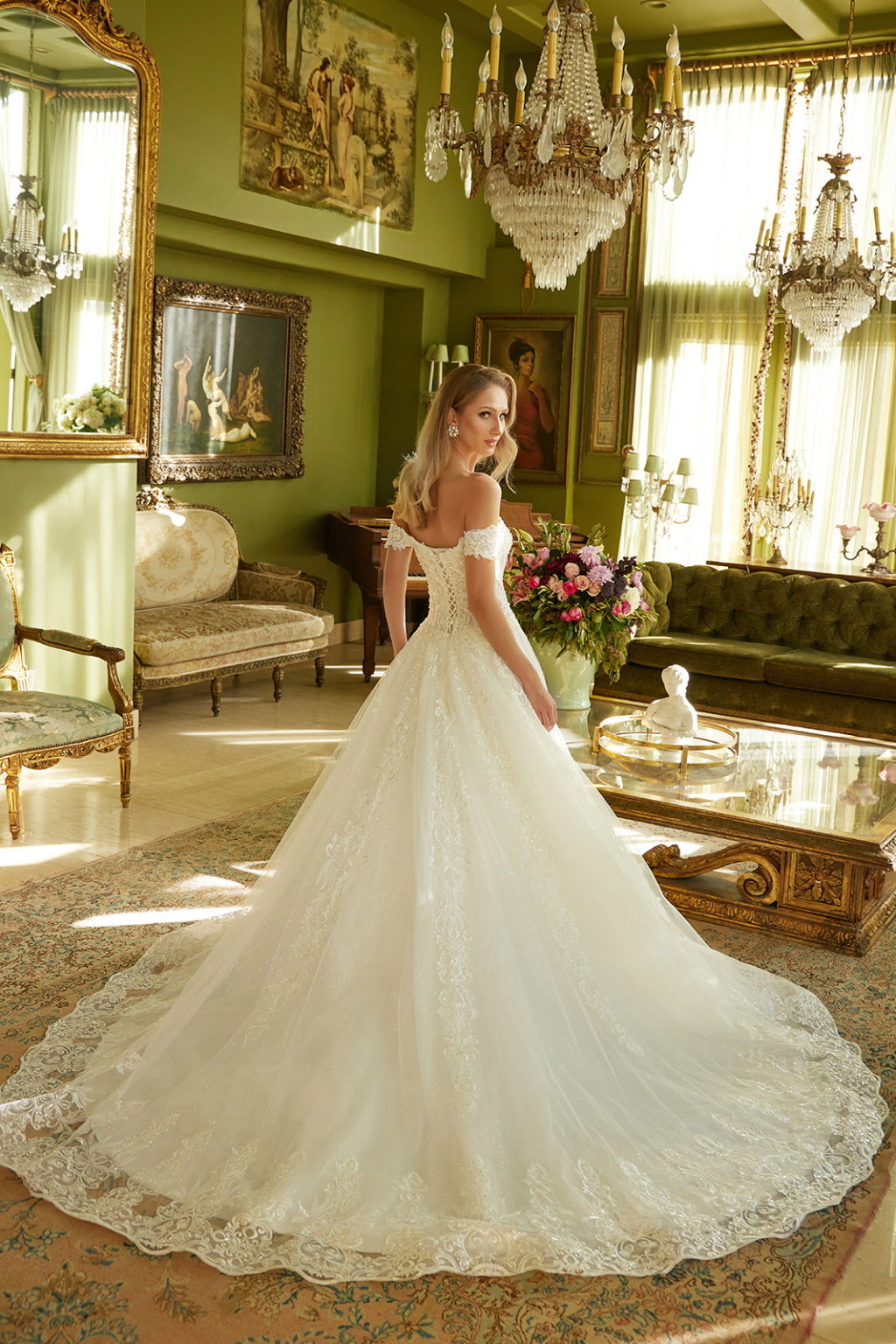Embroidered A-line Pearl Accented Wedding Gown with Lace-up Back GL3604 BY GLORIA