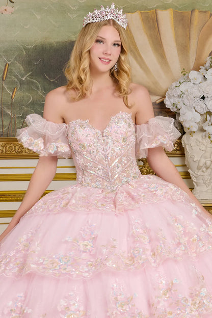 These embellishments continue throughout the layered skirt, which features scalloped embroidery along the hem. GL3650 (GLS) BY ELIZABETH K