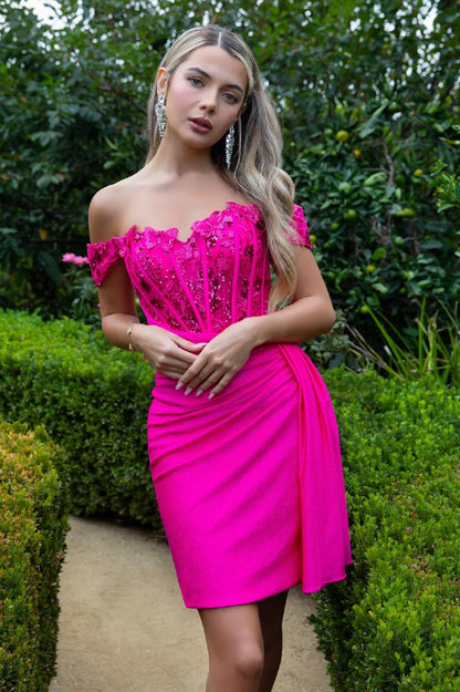Glitter Jersey Sweetheart Neckline Bodycon Homecoming Dress w/ Cut-Away Shoulder GS3509 BY ELIZABETH K