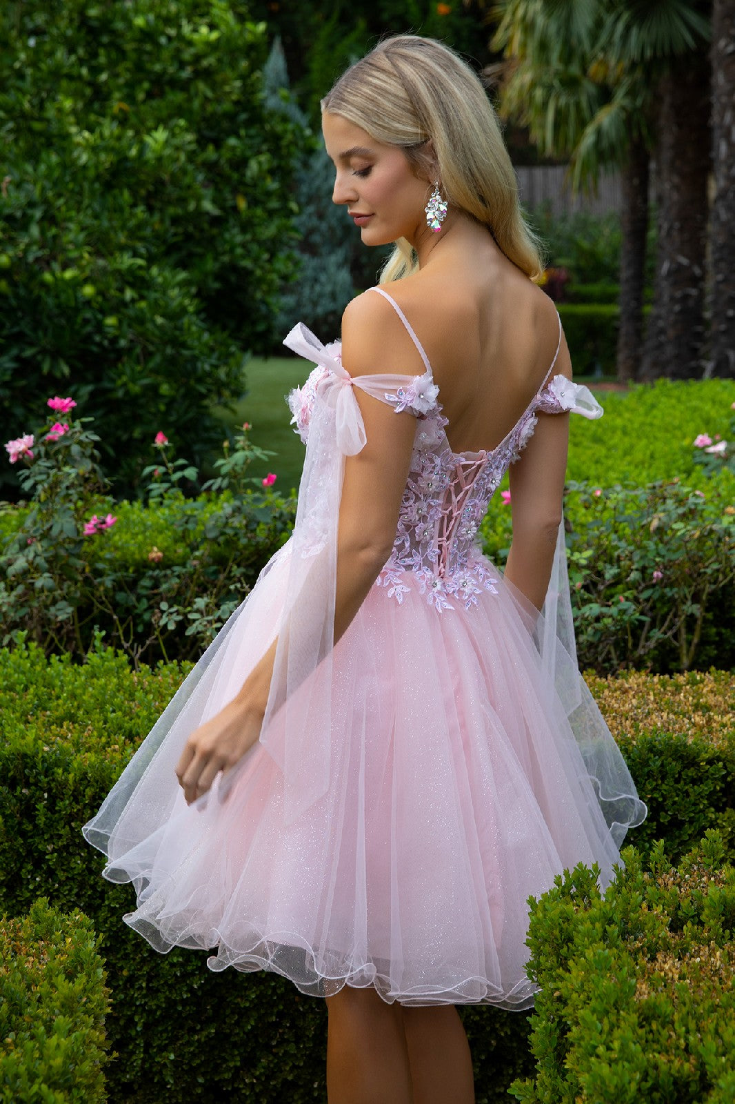 3D Flower and Embroidery Embellished Glitter Mesh Homecoming Dress w/ Lace-Up Back GS3513 BY ELIZABETH K