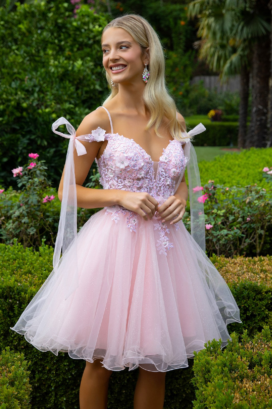 3D Flower and Embroidery Embellished Glitter Mesh Homecoming Dress w/ Lace-Up Back GS3513 BY ELIZABETH K