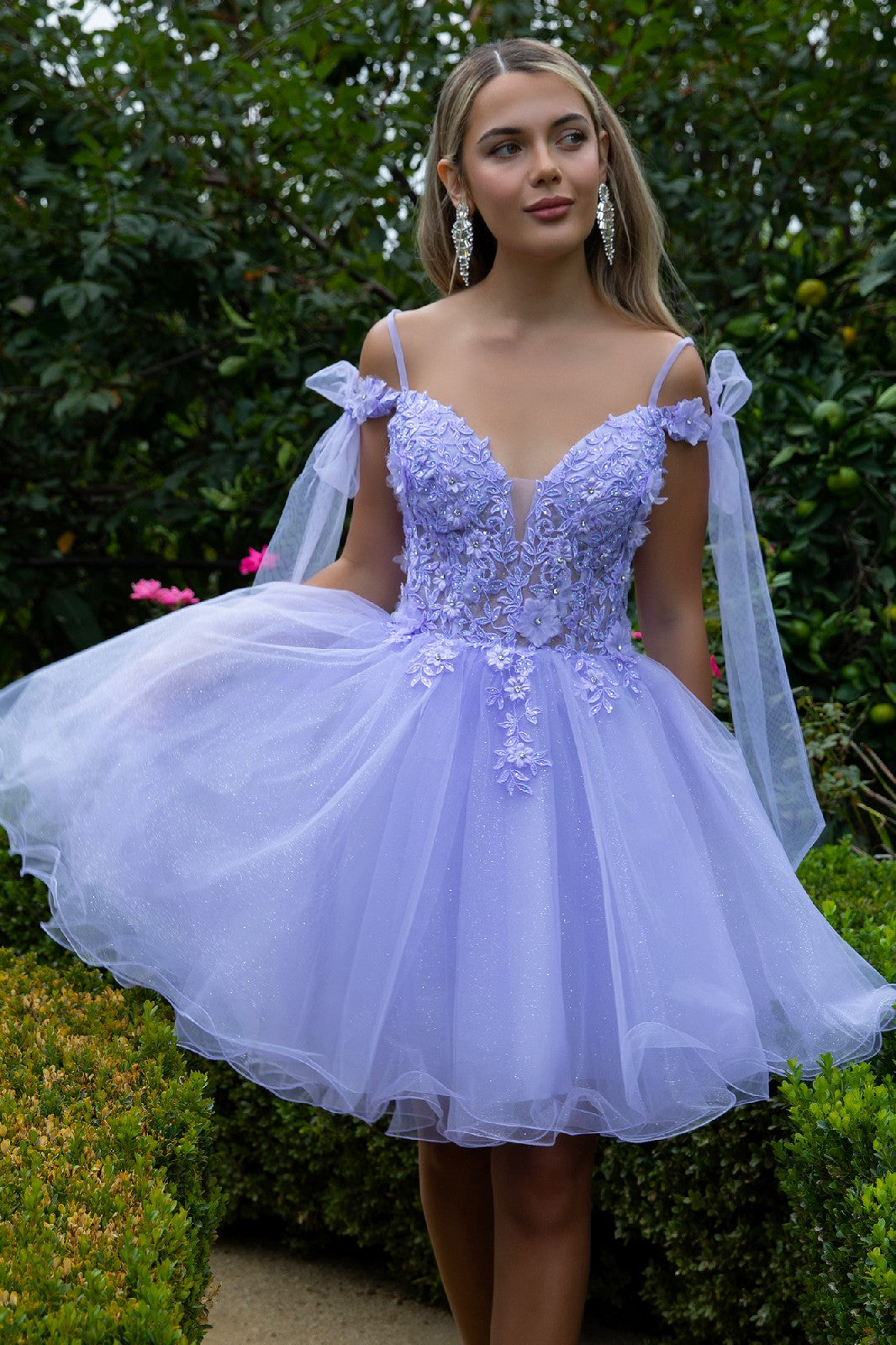 3D Flower and Embroidery Embellished Glitter Mesh Homecoming Dress w/ Lace-Up Back GS3513 BY ELIZABETH K