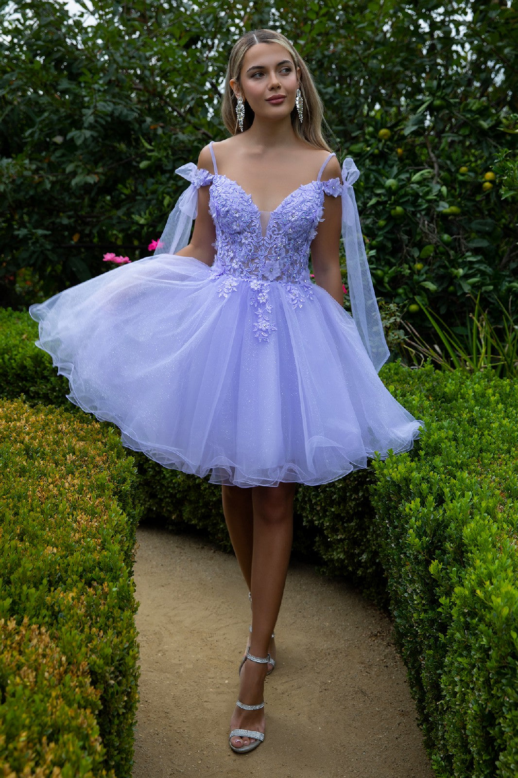 3D Flower and Embroidery Embellished Glitter Mesh Homecoming Dress w/ Lace-Up Back GS3513 BY ELIZABETH K