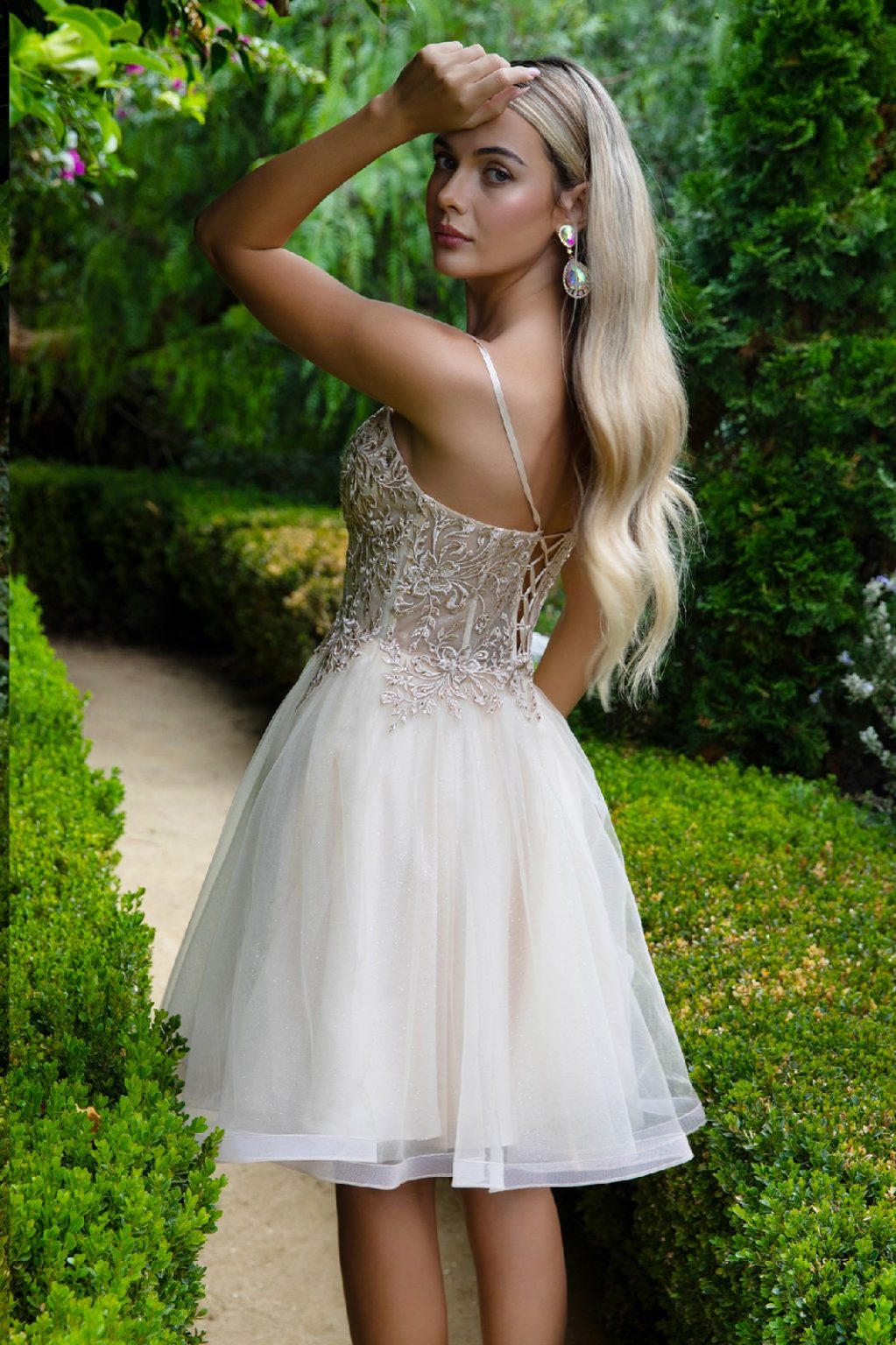 Floral Embroidery Embellished Glitter Mesh Sweetheart Neckline A-Line Homecoming Dress GS3515 GLS BY ELIZABETH K
