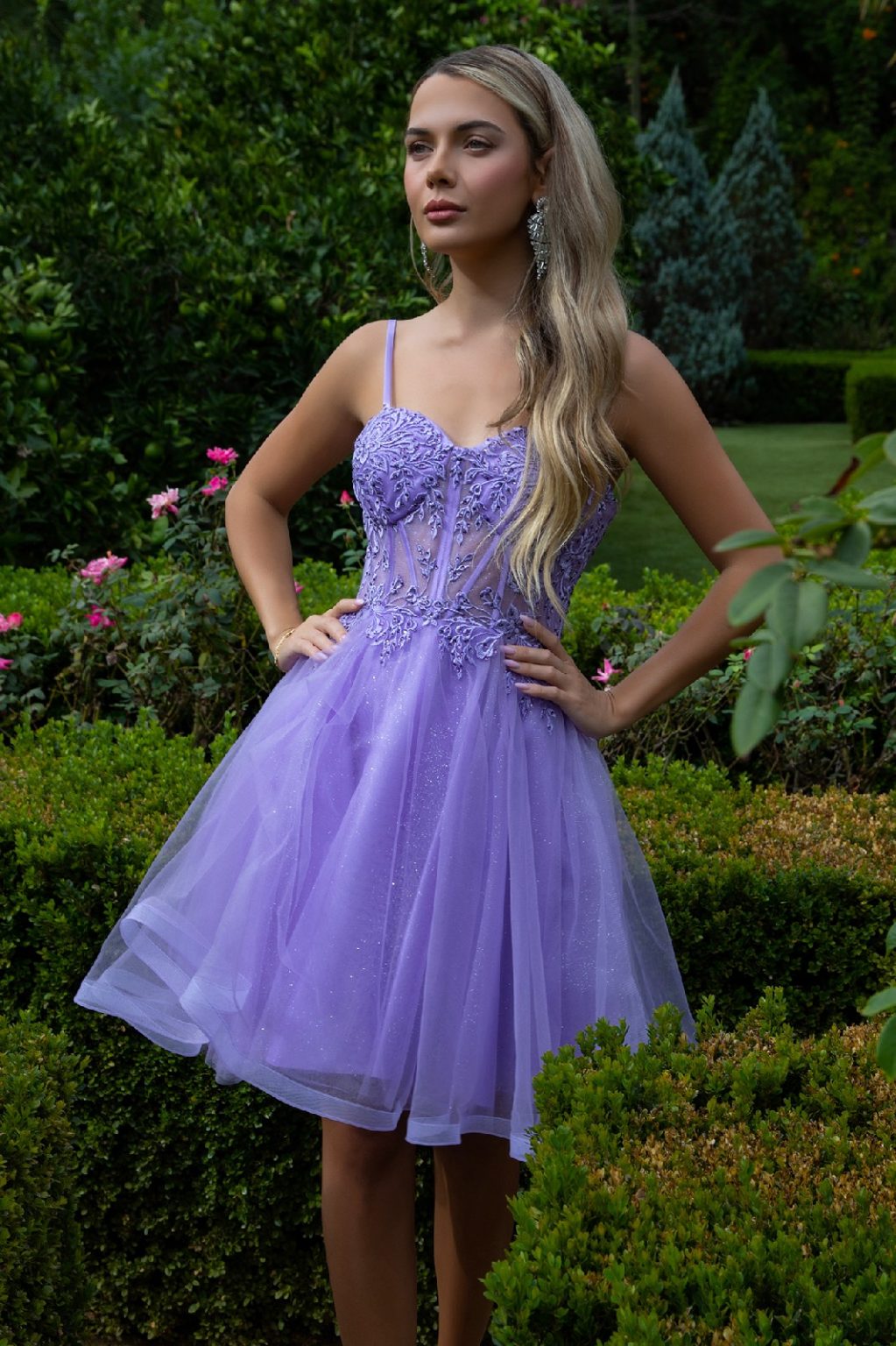 Floral Embroidery Embellished Glitter Mesh Sweetheart Neckline A-Line Homecoming Dress GS3515 GLS BY ELIZABETH K