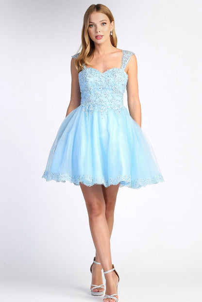 Beaded stones with a Corset, Off the Shoulder, A-Line Short Dress. 1004 BY ADORA DESIGN