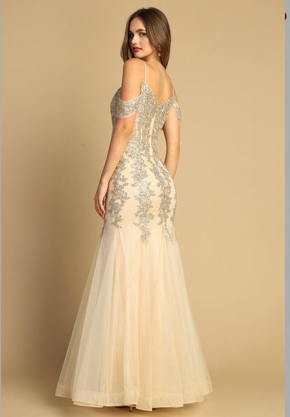 Floral Embroidery Sequin Sheer Bodice Mesh Mermaid Long Dress. 3156 BY ADORA DESIGN
