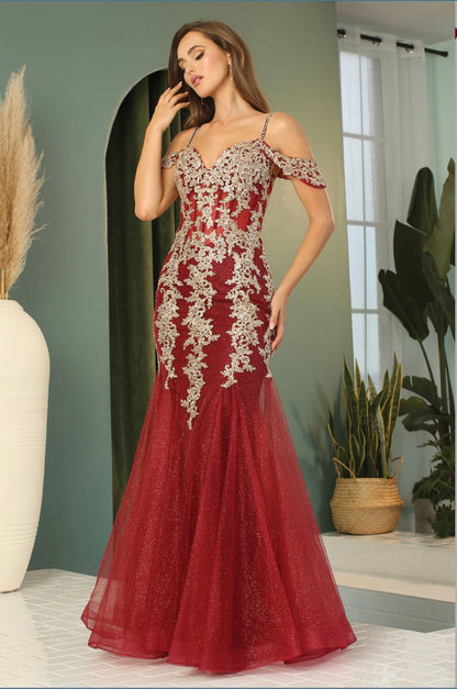 Floral Embroidery Sequin Sheer Bodice Mesh Mermaid Long Dress. 3156 BY ADORA DESIGN