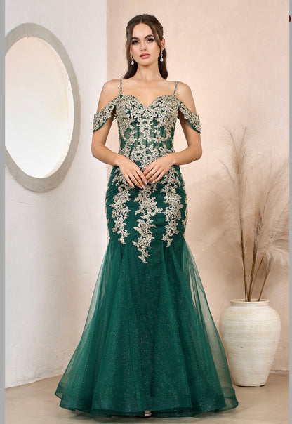 Floral Embroidery Sequin Sheer Bodice Mesh Mermaid Long Dress. 3156 BY ADORA DESIGN