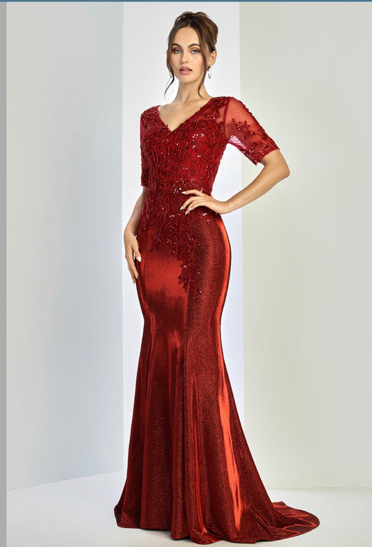 Mermaid dress with sleeves perfect for your event.  3252-03  BY ADORA DESIGN