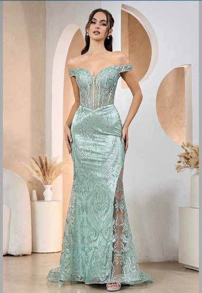 Embellishment with sequin design, see-through corset. 3168 BY ADORA DESIGN