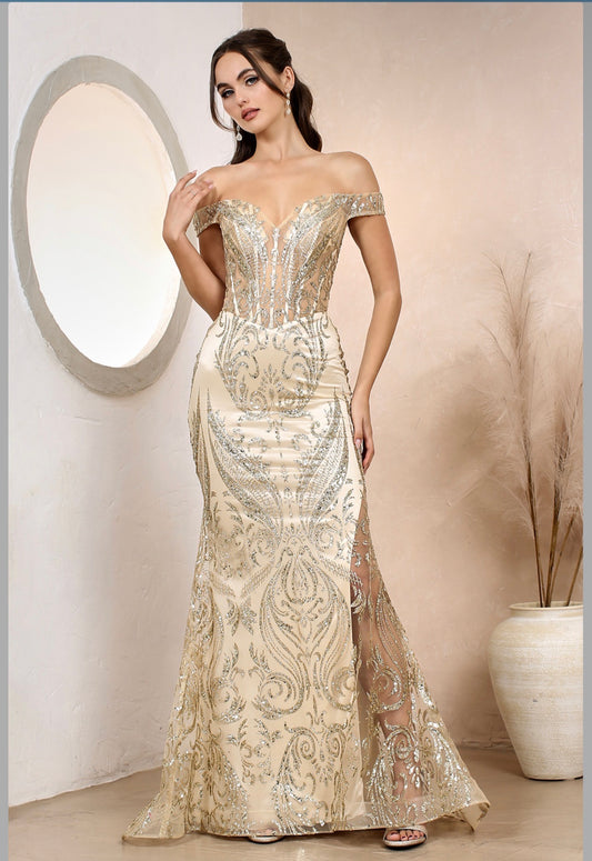 Embellishment with sequin design, see-through corset. 3168 BY ADORA DESIGN