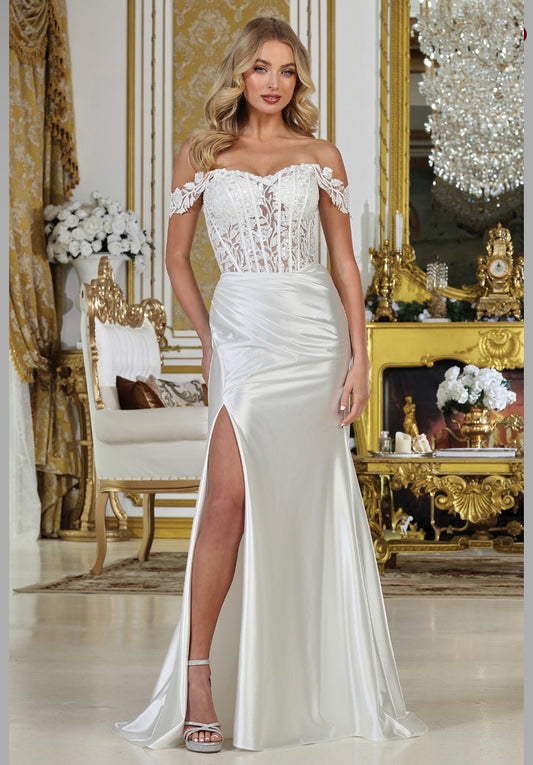 Satin mermaid off the shoulder dress. 3308-01 by ADORA DESIGN