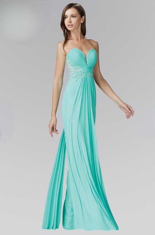 Strapless Sweetheart Soft Mesh Long Dress with Sheer Back. GL2016 GLS BY Elizabeth K