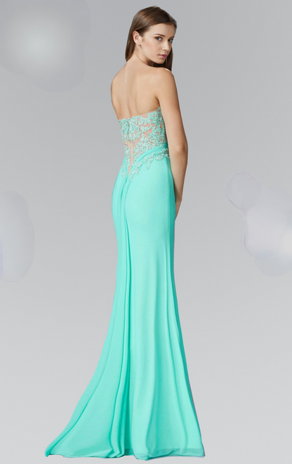 Strapless Sweetheart Soft Mesh Long Dress with Sheer Back. GL2016 GLS BY Elizabeth K