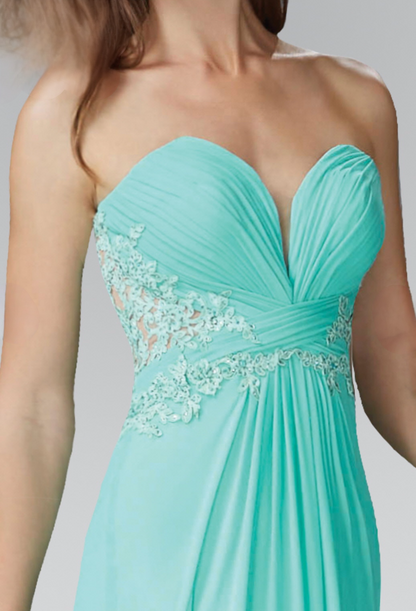 Strapless Sweetheart Soft Mesh Long Dress with Sheer Back. GL2016 GLS BY Elizabeth K
