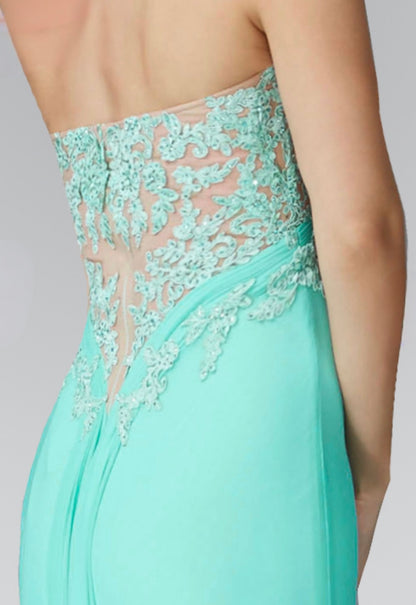 Strapless Sweetheart Soft Mesh Long Dress with Sheer Back. GL2016 GLS BY Elizabeth K
