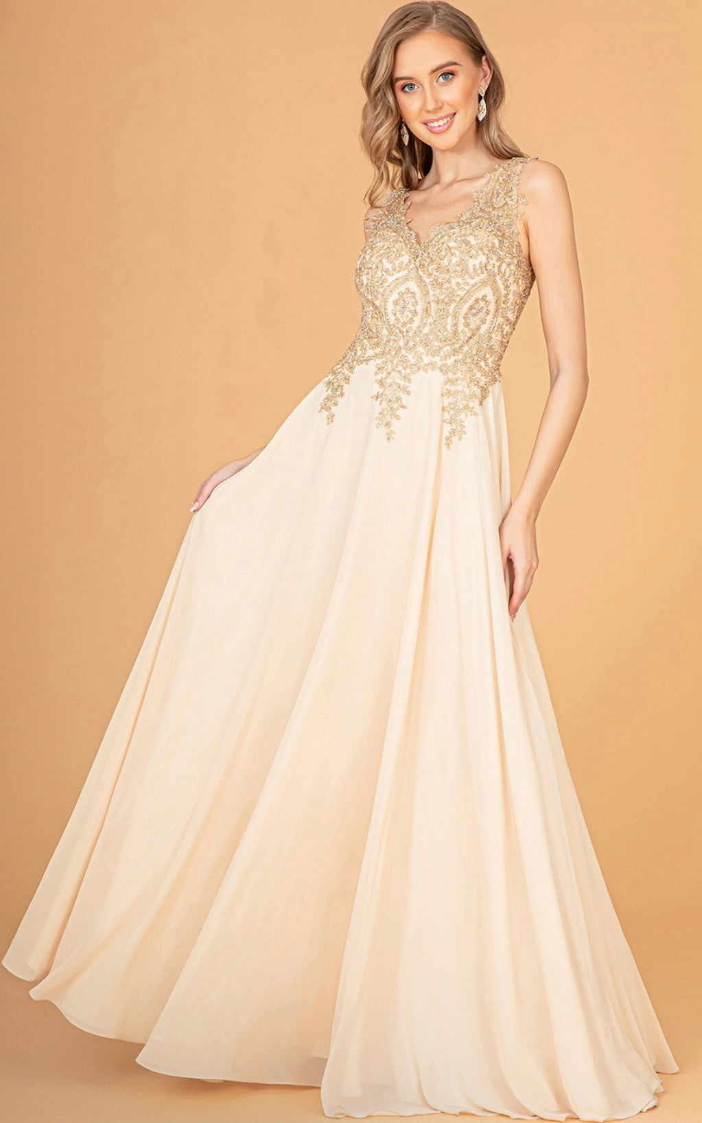 V-Neck Embroidered Chiffon Long Dress GL2311 GLS BY  Elizabeth K