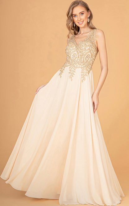 V-Neck Embroidered Chiffon Long Dress GL2311 GLS BY  Elizabeth K