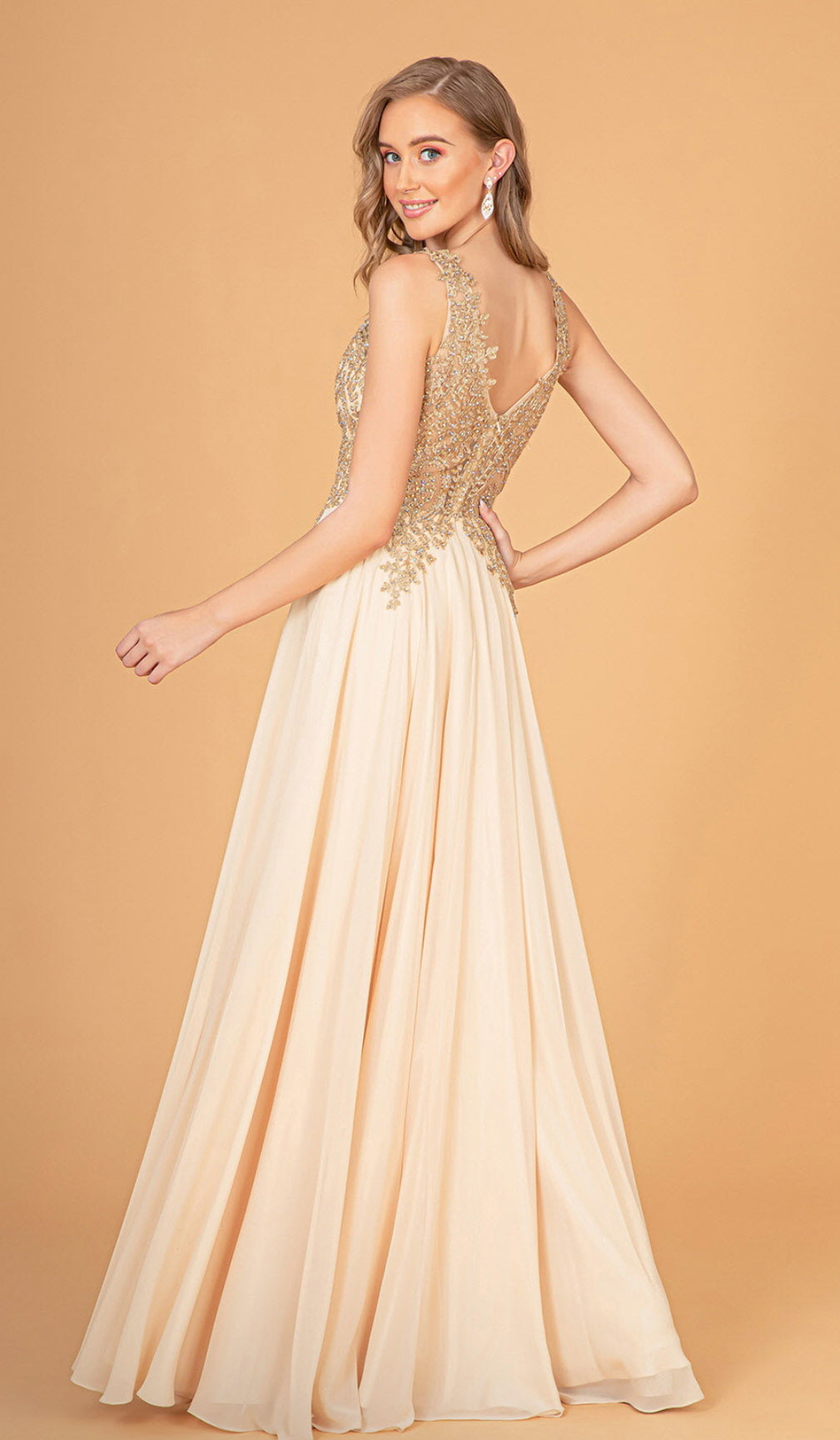 V-Neck Embroidered Chiffon Long Dress GL2311 GLS BY  Elizabeth K