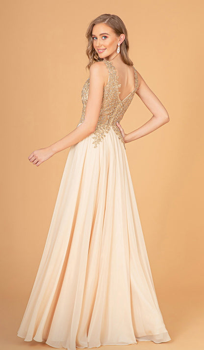 V-Neck Embroidered Chiffon Long Dress GL2311 GLS BY  Elizabeth K
