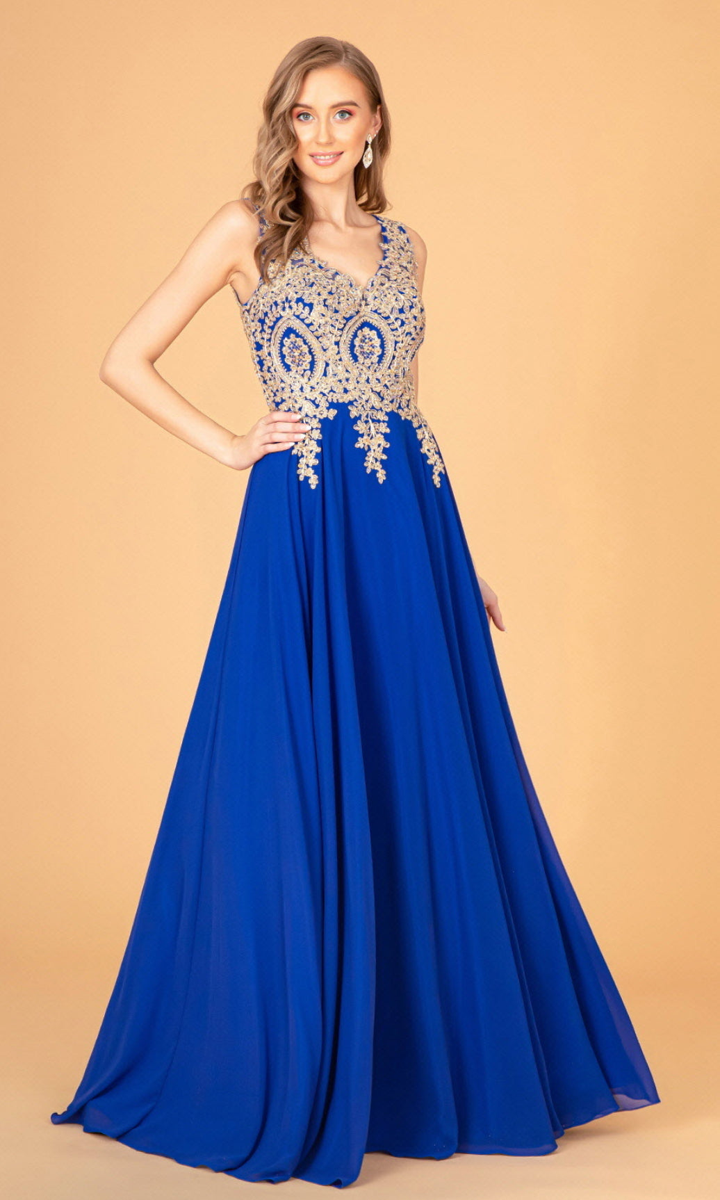 V-Neck Embroidered Chiffon Long Dress GL2311 GLS BY  Elizabeth K