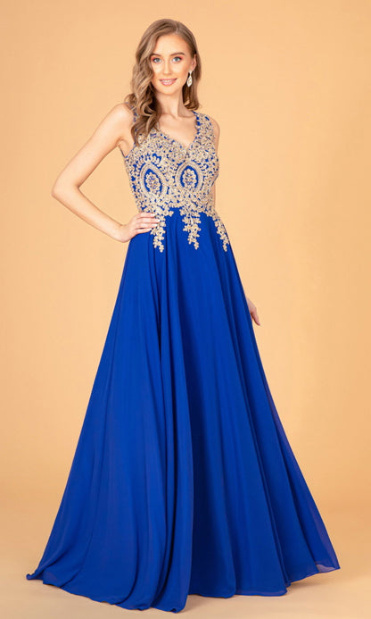 V-Neck Embroidered Chiffon Long Dress GL2311 GLS BY  Elizabeth K