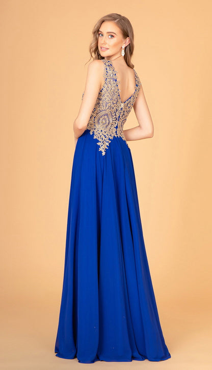 V-Neck Embroidered Chiffon Long Dress GL2311 GLS BY  Elizabeth K
