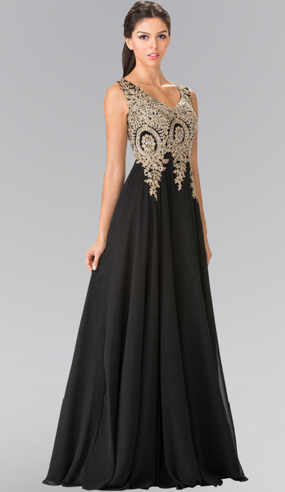 V-Neck Embroidered Chiffon Long Dress GL2311 GLS BY  Elizabeth K