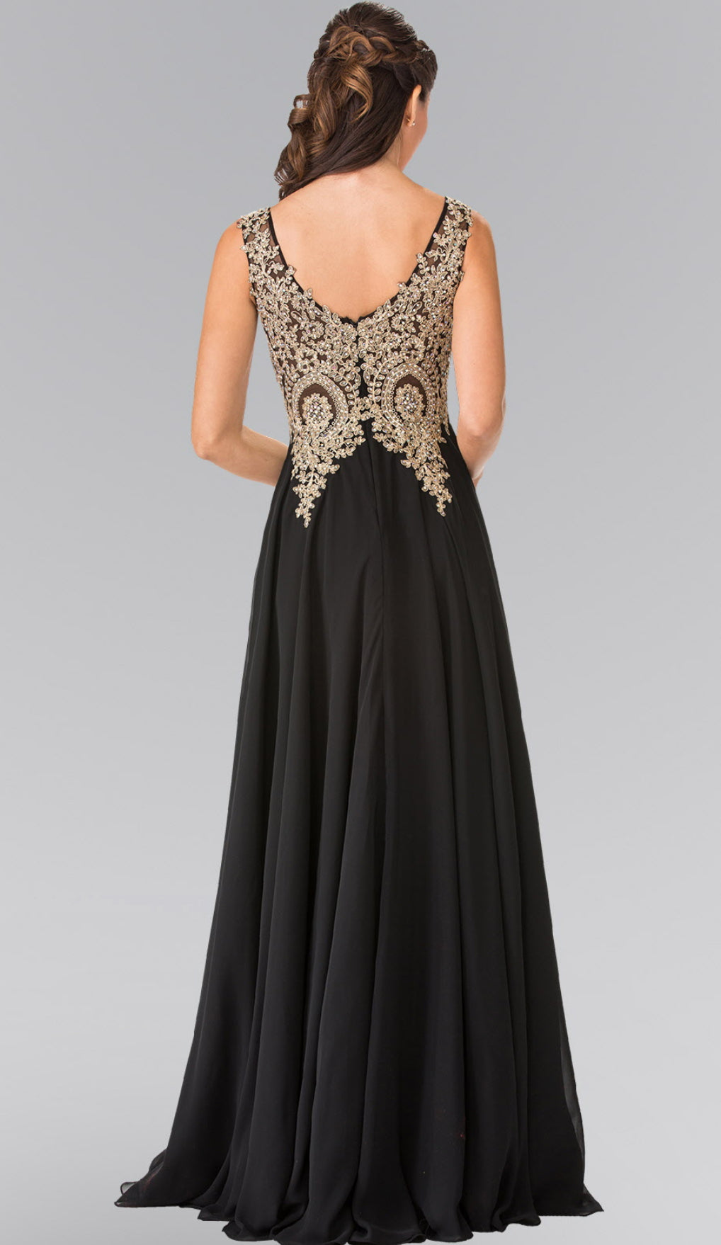 V-Neck Embroidered Chiffon Long Dress GL2311 GLS BY  Elizabeth K