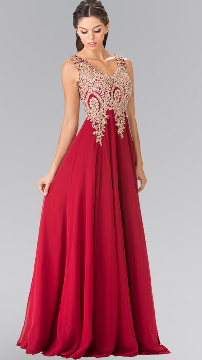V-Neck Embroidered Chiffon Long Dress GL2311 GLS BY  Elizabeth K