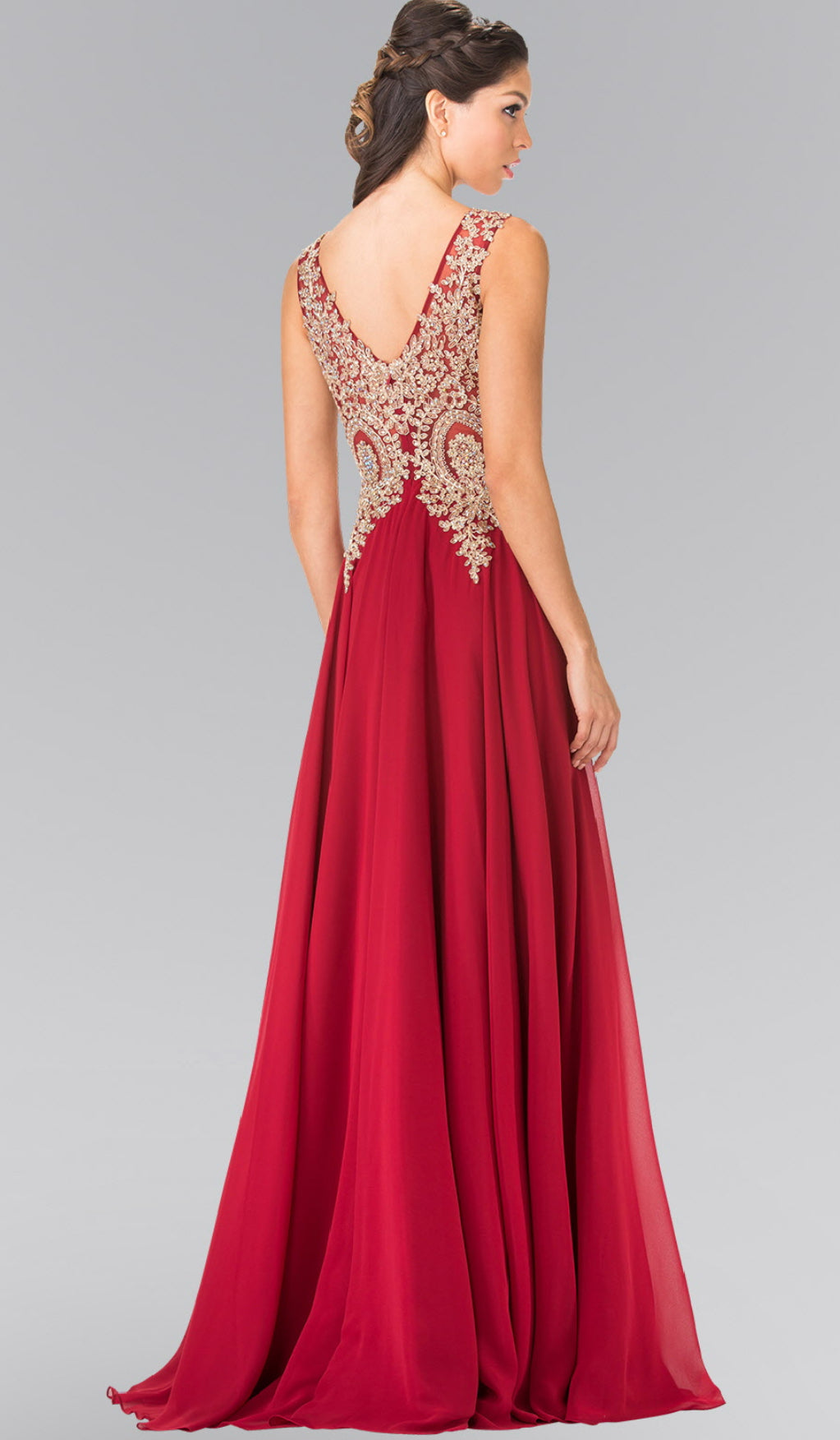 V-Neck Embroidered Chiffon Long Dress GL2311 GLS BY  Elizabeth K