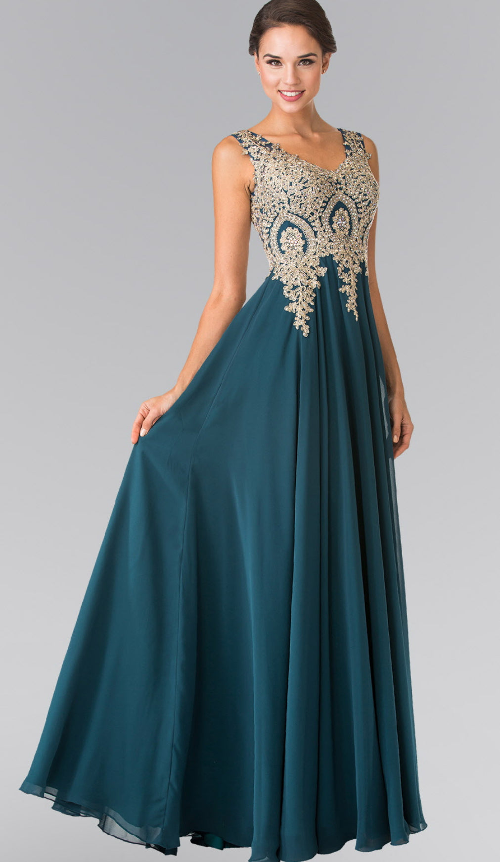 V-Neck Embroidered Chiffon Long Dress GL2311 GLS BY  Elizabeth K