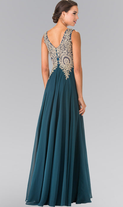 V-Neck Embroidered Chiffon Long Dress GL2311 GLS BY  Elizabeth K