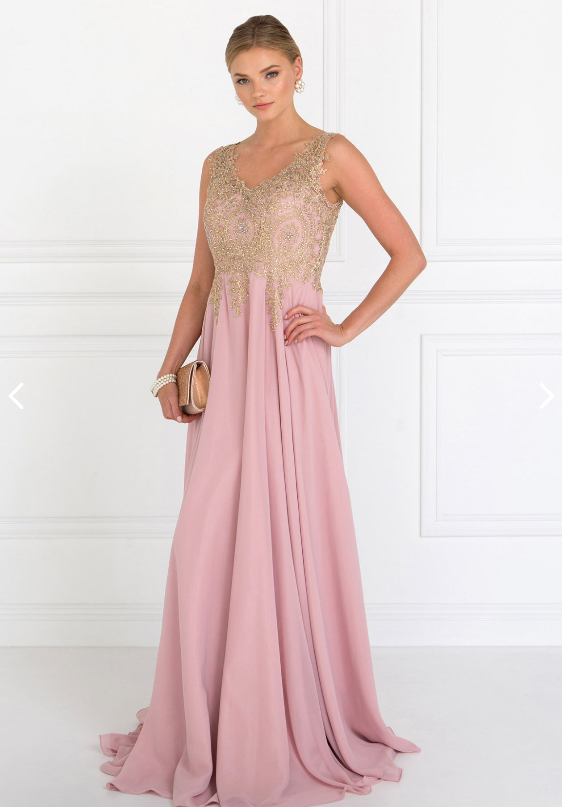 V-Neck Embroidered Chiffon Long Dress GL2311 GLS BY  Elizabeth K