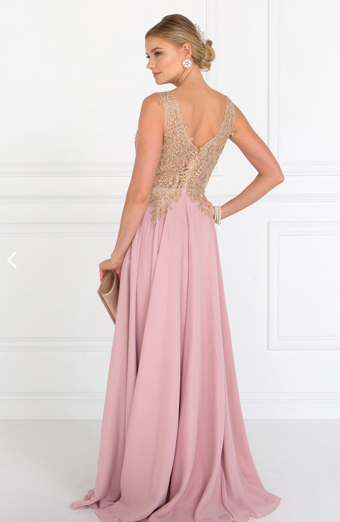 V-Neck Embroidered Chiffon Long Dress GL2311 GLS BY  Elizabeth K