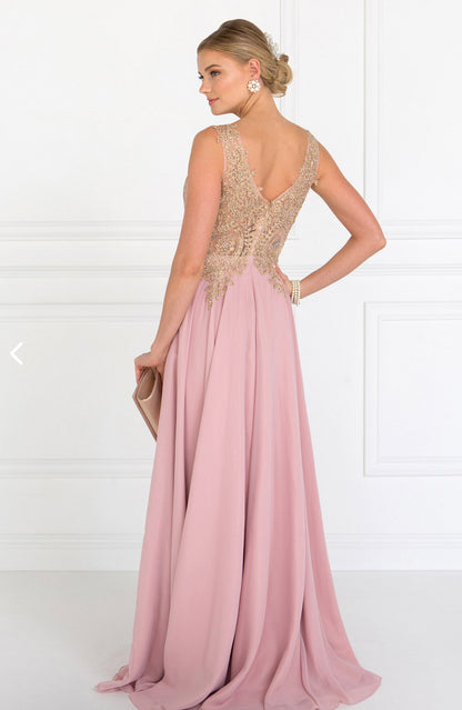 V-Neck Embroidered Chiffon Long Dress GL2311 GLS BY  Elizabeth K