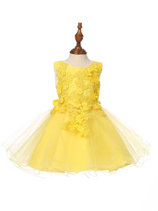 Super cute flower lace adorned with 3D flowers baby tulle dress. 9125B “LALA ERINA" BY CINDERELLA COUTURE