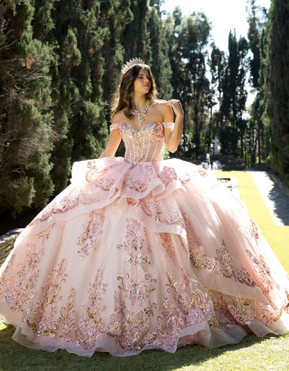 Long Train Embroidered Quince Dress. PQ1074 BY Bella couture.
