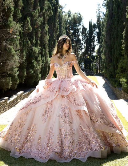 Long Train Embroidered Quince Dress. PQ1074 BY Bella couture.