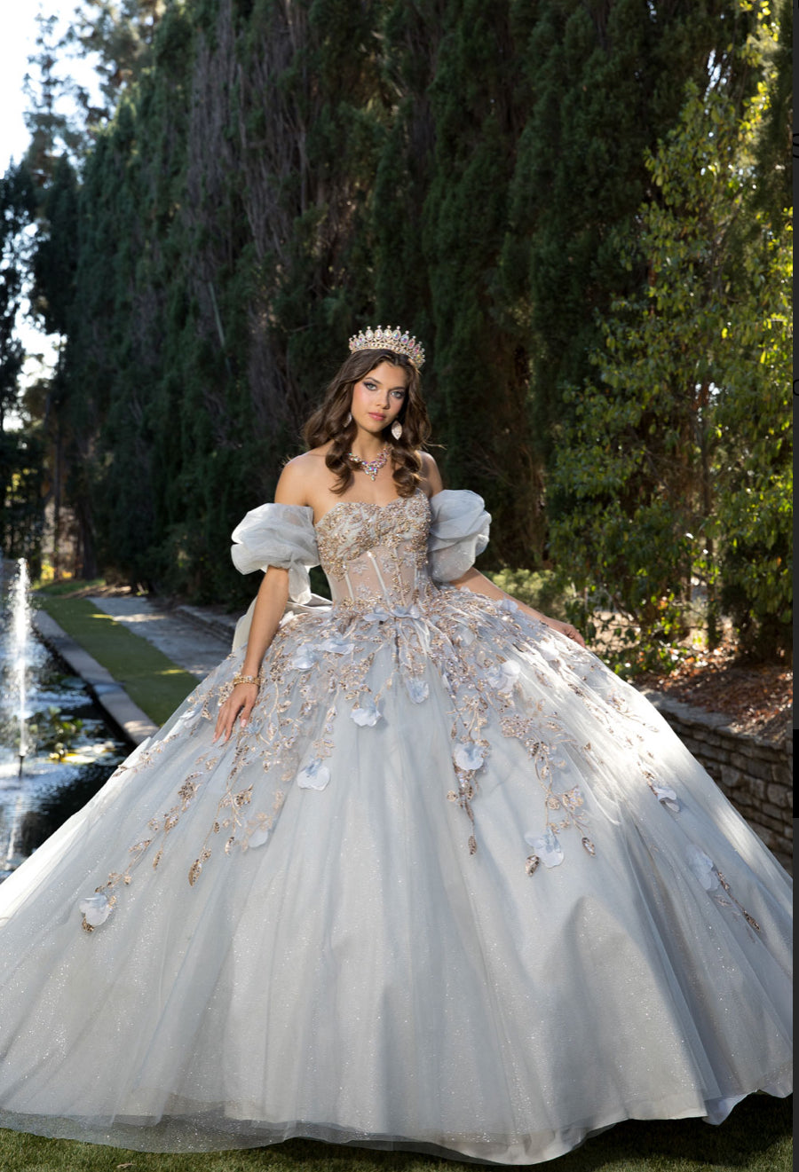 Dreamy Enactment Grey and Gold Quince Dress. PQ1078 BY BELLA COUTURE