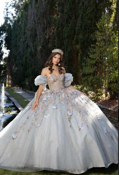Dreamy Enactment Grey and Gold Quince Dress. PQ1078 BY BELLA COUTURE