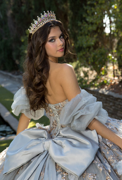 Dreamy Enactment Grey and Gold Quince Dress. PQ1078 BY BELLA COUTURE