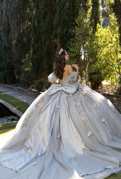 Dreamy Enactment Grey and Gold Quince Dress. PQ1078 BY BELLA COUTURE