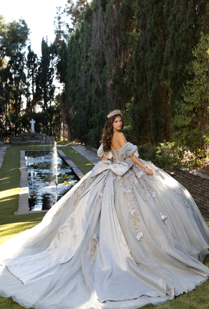 Dreamy Enactment Grey and Gold Quince Dress. PQ1078 BY BELLA COUTURE
