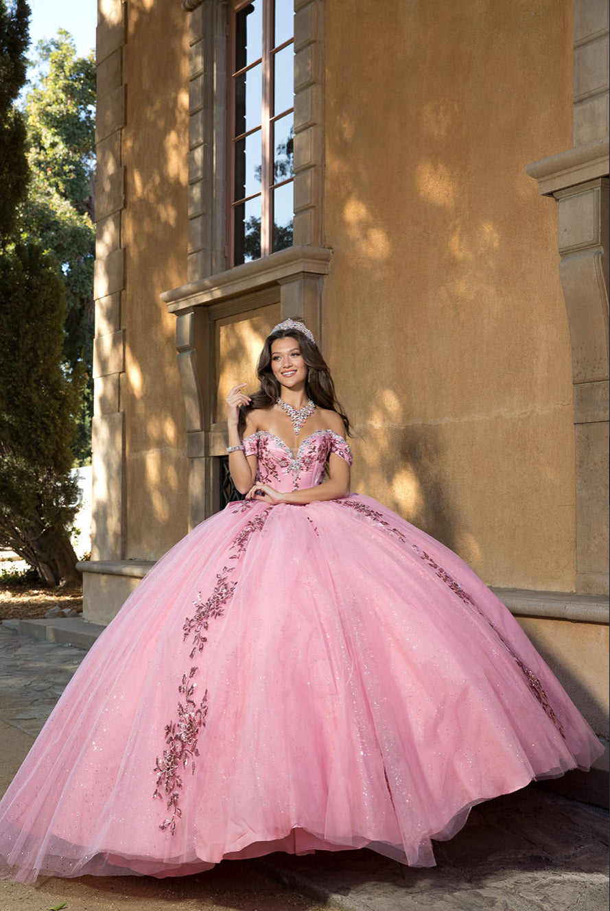 Floral Applique, Off Shoulder Quinceanera Dress. PQ1072 By Bella Couture