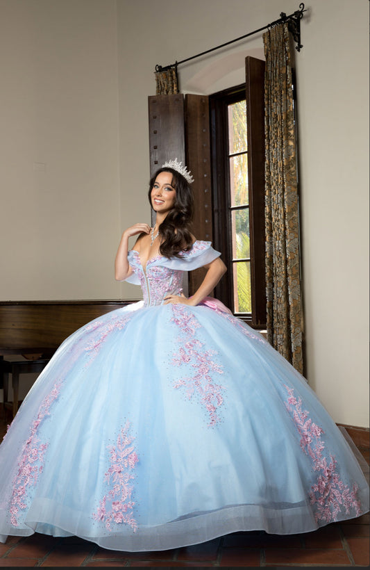 Floral Embroidery, Deep V Neckline Quince Dress. PQ1067 by Bella Couture